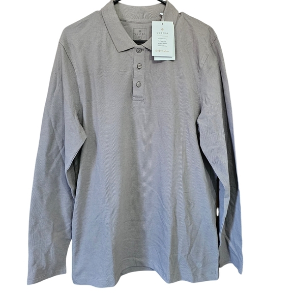 Men's Vustra Driftwood Polo Size L Long Sleeve Casual NWT 100% Organic Cotton - Picture 3 of 8